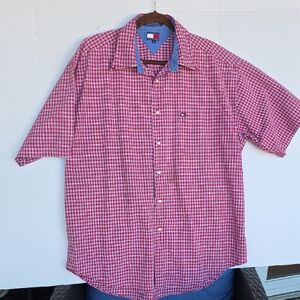 Tommy Hilfiger Red Checkered Men's Shirt. Classic Logo